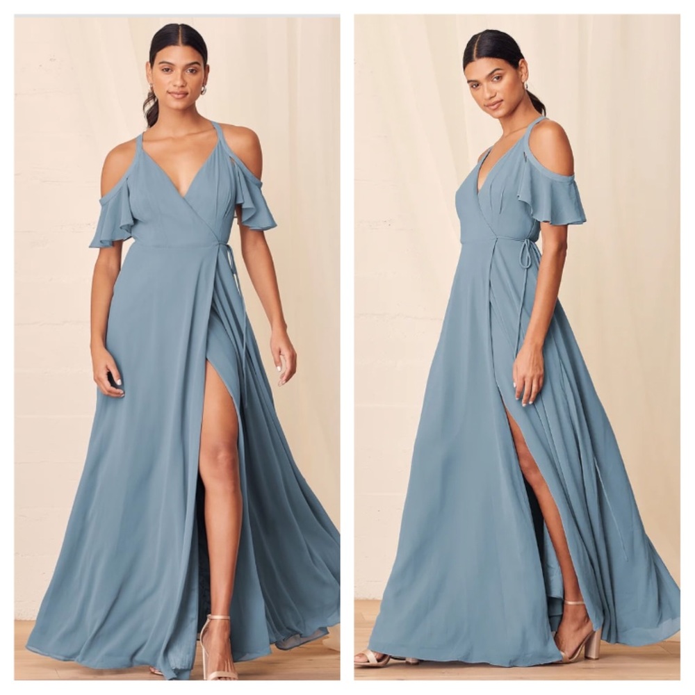 Cold shoulder wrap maxi dress - Large - Slate Blue